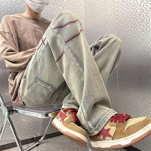 欧美vibe裤子男新款潮痞帅炸街牛仔裤设计感宽松直筒裤N1533-P43图片
