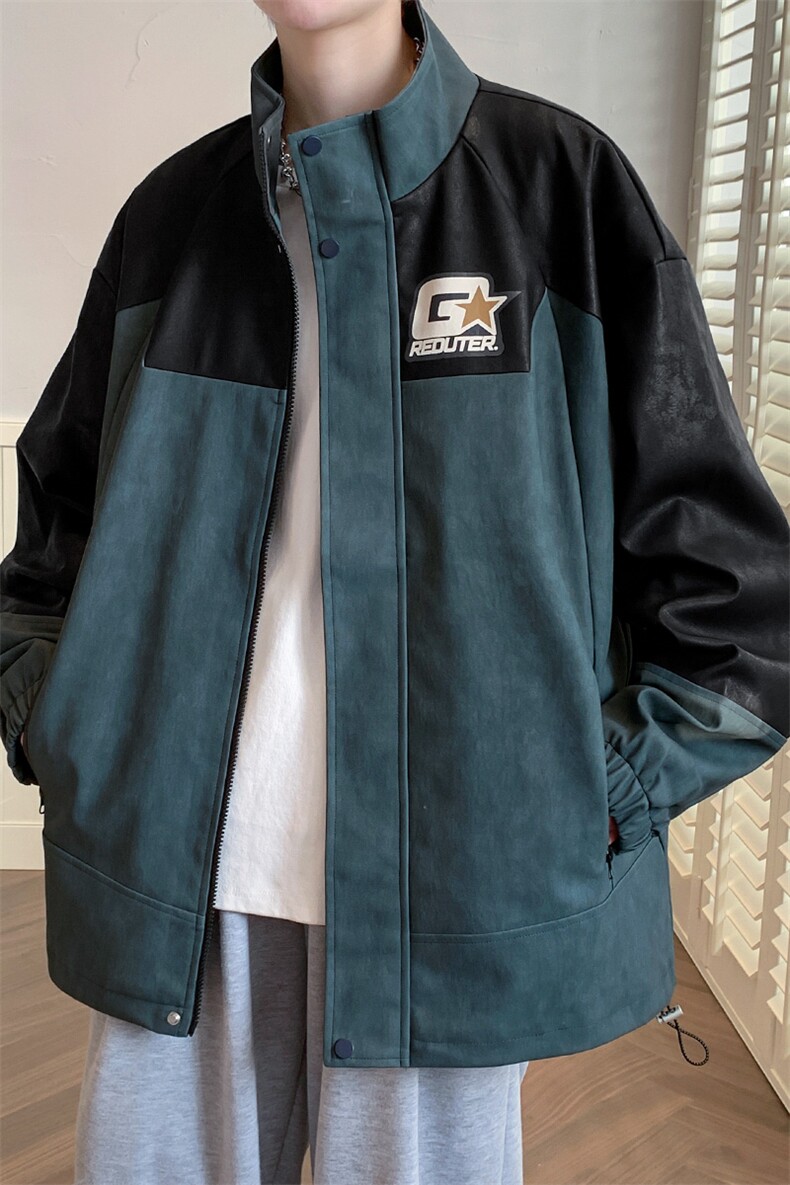秋装立领宽松夹克外套2023新品拼接印花外套男女8177-P100控价138,男装夹克,电商A441-1