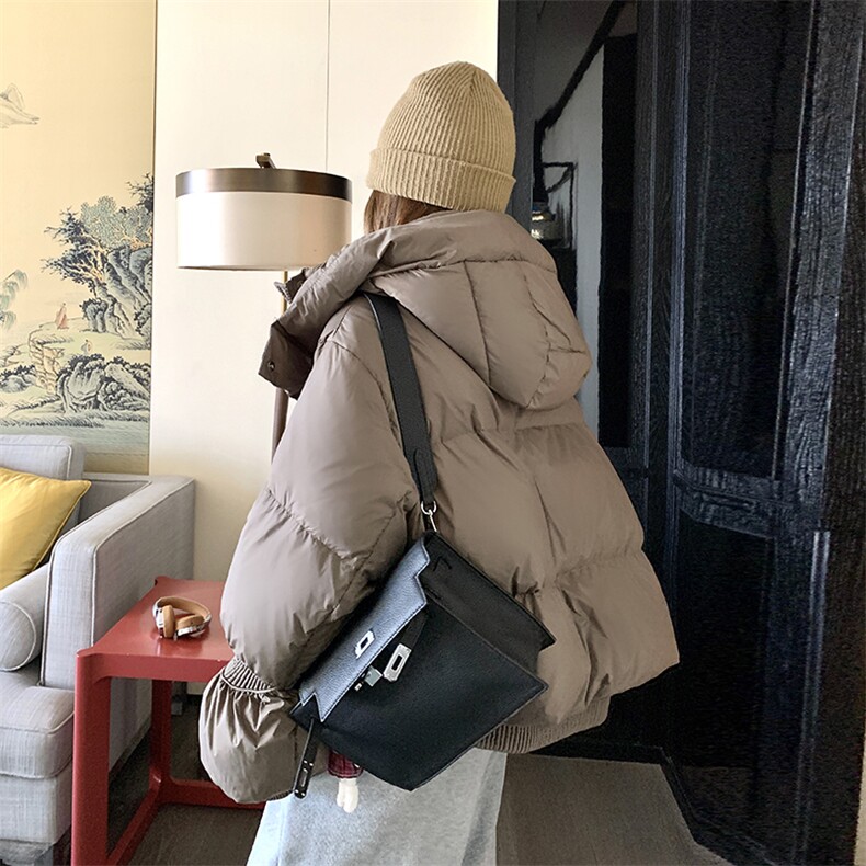 时尚设计感短款羽绒服女款冬季2025新款小个子洋气面包服连帽外套,女装羽绒服,2C316
