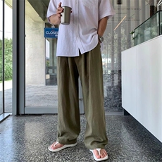 【现货量大价优】亚麻凉感休闲西裤复古宽松直筒阔腿裤K06025P55，男装西裤，星座1004（原星座815-3）