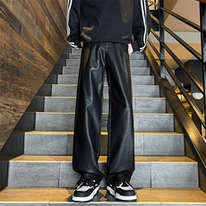 8XL-M特大码皮裤男直通休闲裤软软PU皮宽松阔腿男K9102P75控95，男装皮裤，电商D206-1