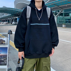 春秋薄款宽松韩版正肩情侣外套凹凸印复古连帽卫衣男女W5422-P40，男装卫衣，星座512-3