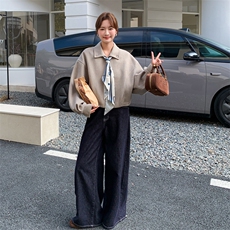 韩系休闲宽松浅灰色毛呢外套女秋冬2025新款小个子独特漂亮巨好看，女装短外套，2C129