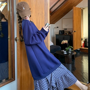 假两件格子拼接卫衣裙女2025年春季新款韩系流行减龄超好看连衣裙图片