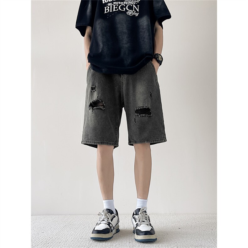 破洞做旧牛仔短裤男士韩版潮流高街2024夏季ins五分裤RK1848-P39,男装牛仔裤,星座412-3