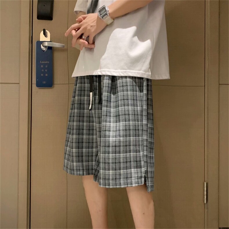 短裤男休闲薄款夏季韩版潮牌格子五分裤ins潮流宽松复古D67-P28,男装休闲裤,星座1008