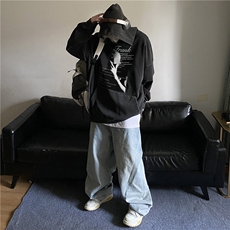美式高街潮流人物印花水洗面料宽松连帽卫衣JK23528特批53控88，男装卫衣，星座605(原A050)