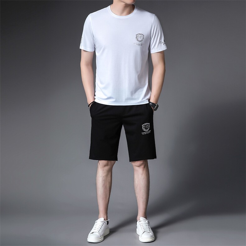 2023新款休闲商务套装男夏季冰丝宽松短袖T恤中老年薄款三件套,男装休闲套装,电商B212（原钱塘6029）