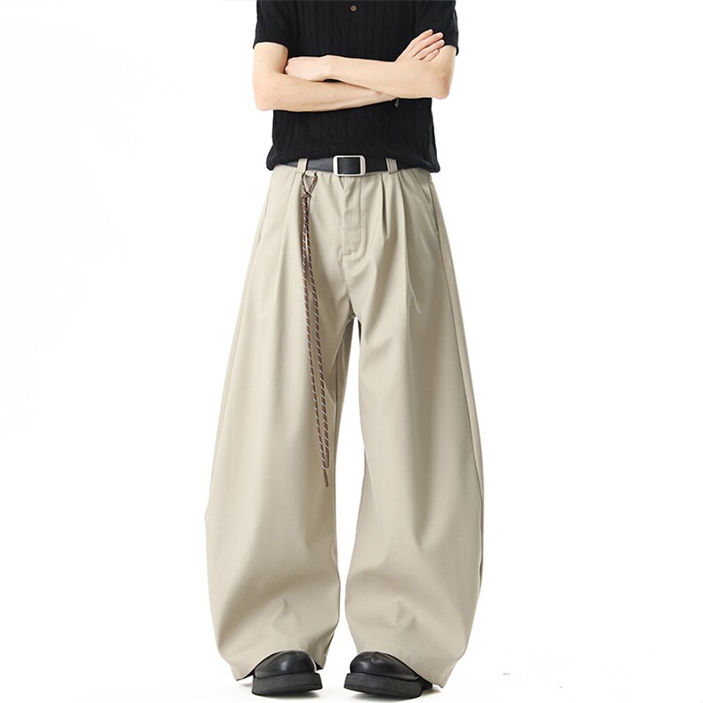 美式简约褶皱垂感弯刀西裤阔腿镰刀裤01XZ211-1-K2546-P65控88，男装西裤，星座211-1