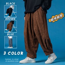 2025冬季新款风灯芯绒加绒加厚宽松灯笼裤休闲裤灰K102-P65，男装卫衣，电商B277A（原A068）