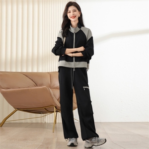 时尚欧货休闲运动服女秋高级感拉链卫衣开衫阔腿工装裤图片