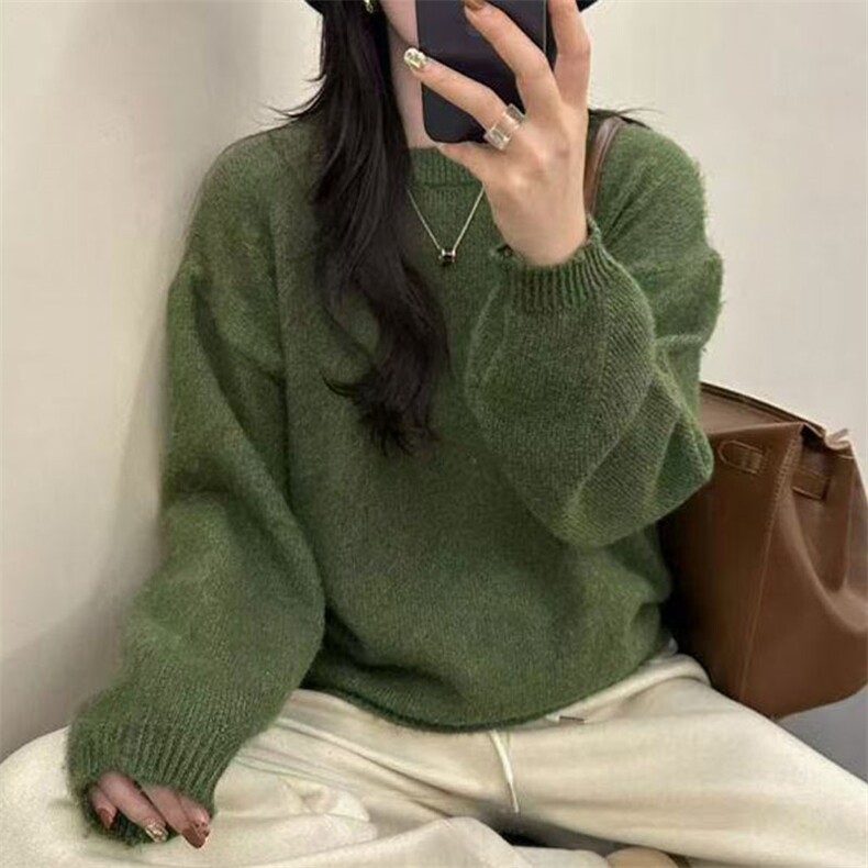 2026年秋季时尚百搭通勤简约休闲长毛圆领套衫，女装针织衫/毛衣，萱芳婷羊绒