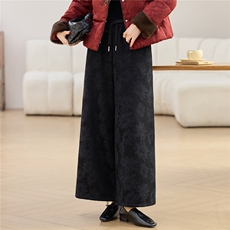长期有货提花加绒加厚休闲阔腿裤休闲直筒哈伦裤裙裤女宽松显瘦潮，女装休闲裤，璐依舞
