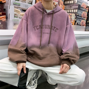 秋季潮牌oversize加绒宽松外套复古扎染渐变连帽卫衣男 W6387-P40图片