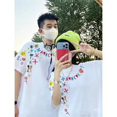 706-1-T1664-P28特P夏季港风卡通印花短袖T恤情侣休闲半袖上衣，男装T恤，星座706-1