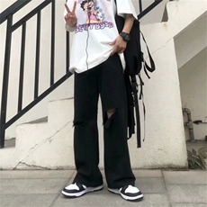暗黑破洞牛仔裤男新款夏季ins潮牌高街宽松直筒阔腿裤NK6011-P40，男装牛仔裤，星座1008-2