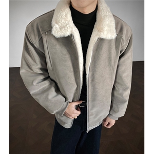 美拉德羊羔毛pu皮棉衣加绒加厚情侣棉服外套男 H1166 特P85图片