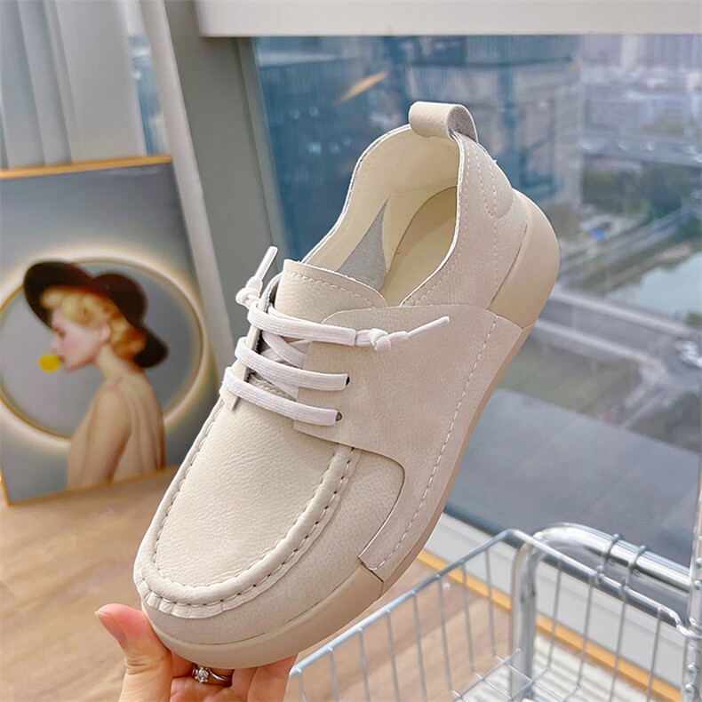 真皮休闲单鞋女2024秋季新款厚底小皮鞋女复古女鞋舒适平底鞋,女鞋休闲鞋,电商A223