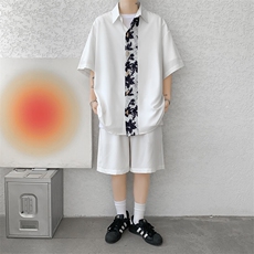 现货TZ2415-P50特无差价控88夏季印花拼接凉感衬衫套装宽松，男装休闲套装，电商D232
