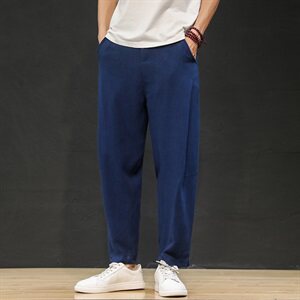 夏季薄款亚麻裤男中国风大码哈伦棉麻阔腿裤灯笼裤K031-1-p65图片
