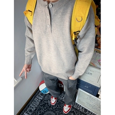 neverneed浅灰色亨利领毛衣男款秋冬慵懒高级感美式内搭针织衫女，男装针织衫/毛衣，星座1212