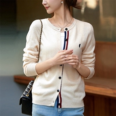 时尚百搭羊毛刺绣开衫女秋冬新款显瘦长袖针织衫外套，女装羊毛衫，忠诺羊绒