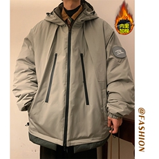 港风双拉链防水纹章连帽棉服男加棉加厚棉衣外套M74-特P105控168，男装棉衣，电商A001