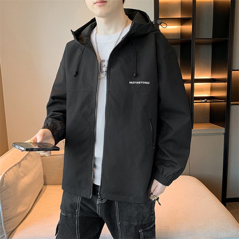 冲锋衣连帽夹克男宽松落肩纯色上衣外套DSA157B-JK727-P58图片