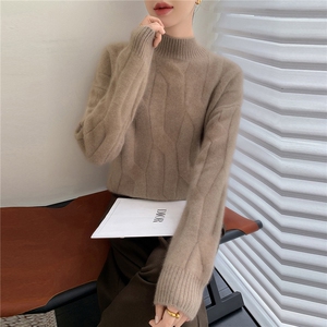 气质保暖加厚山羊绒衫半高领宽松女毛衣2025秋冬新款针织羊毛衫白图片