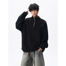 8XL-M星星铆钉半拉链卫衣大码重磅痞帅高街小众立领外套WY5109P58，女装短外套，电商B238