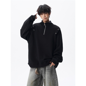 8XL-M星星铆钉半拉链卫衣大码重磅痞帅高街小众立领外套WY5109P58图片