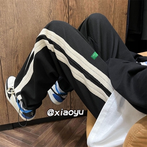 XZ616 秋季新款华夫格拼接编织带贴标抽绳休闲裤 TY377 P55控68图片