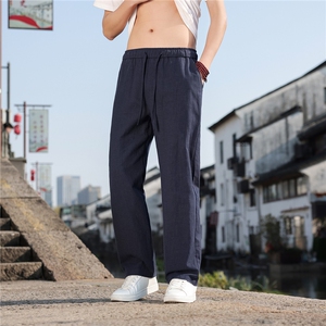 2026夏季新款宽松大码纯色休闲风男装苎麻休闲裤K2610图片