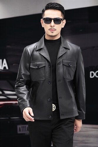 XC2109新款2021真皮机车头层牛皮修身皮夹克男士外套皮衣翻领P580,男装夹克,电商B360A（原721A）
