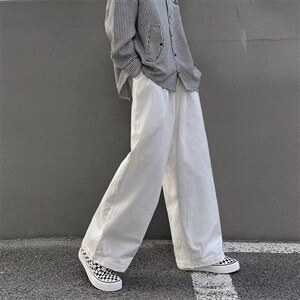 日系潮牌宽松阔腿裤子男复古坠感高街直筒休闲长K762-P38,男装休闲裤,星座1001-1