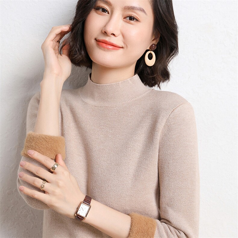 半高领毛衣女加绒加厚秋冬2024新款洋气内搭长袖修身显瘦,针织衫/毛衣,皓宇羊绒