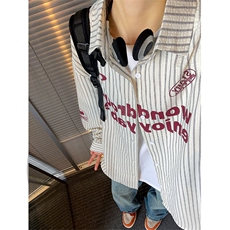宽松百搭叠穿印花压皱条纹衬衫外套男女C2216-P47【特价】，男装衬衫，电商A007