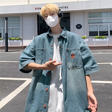 水洗牛仔衬衫泼漆撞色男刺绣衬衣CM983，男装衬衫，星座1116A-1（原606A）