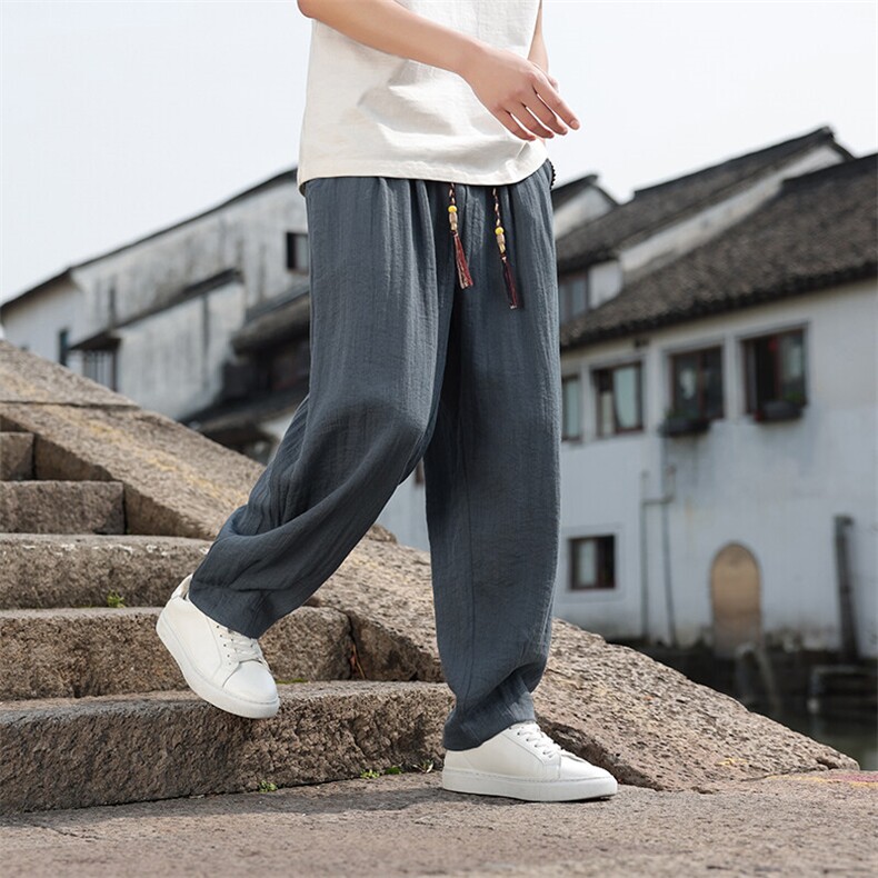 春夏新款帅气阔腿直筒裤风棉麻休闲裤男K2506-P70,男装休闲裤,电商A008