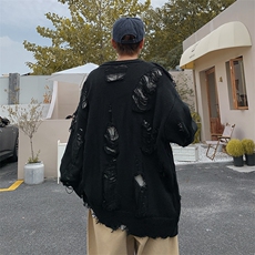 新款潮流高街痞帅破洞假两件宽松百搭套头毛衣MY132-P50，男装针织衫/毛衣，星座313A(原308A-2)