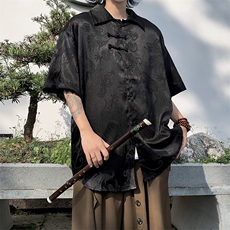 新中式冰丝龙纹提花短袖衬衫男夏季薄款设计感高级五分袖衬衣外套，男装衬衫，星座505-2（原电商A260-1)