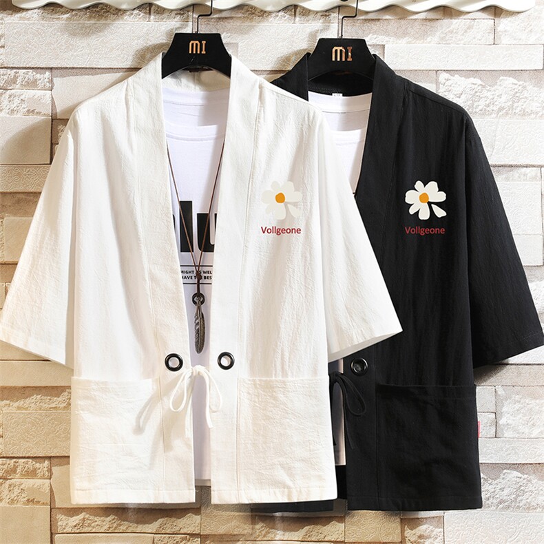 HF59059-P40风汉服男开衫外套七分袖道袍砖墙挂拍,男装民族服装,电商A040A