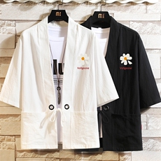 HF59059-P40风汉服男开衫外套七分袖道袍砖墙挂拍，男装民族服装，电商A040A