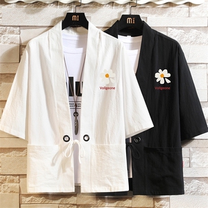 HF59059-P40风汉服男开衫外套七分袖道袍 砖墙挂拍图片