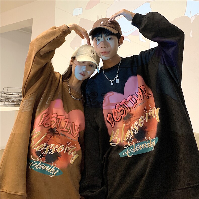 情侣装秋装发泡印花爱心情侣卫衣外套宽松上衣G1020P58男,女装短外套,电商A339