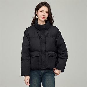 白鸭绒羽绒服女冬季袖子可拆卸面包短款羽绒服外套图片
