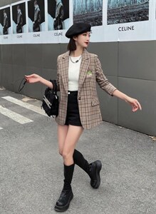【现货】春装新款 韩版修身格子时尚西装图片