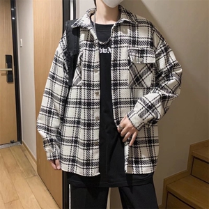 格子外套男港风潮百搭宽松休闲夹克ins青年韩版潮牌上衣J3340-P57