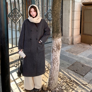 现货新款双面羊毛呢针织帽可脱卸气质款女士精品羊毛大衣图片
