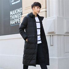 羽绒服纯色黑色2021年青春流行休闲中长款青少年外穿，男装羽绒服，星座802